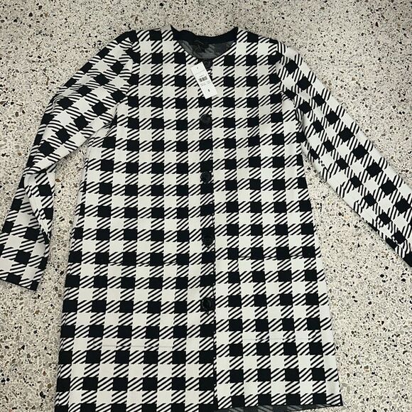 Ann Taylor black white gingham plaid button front coatigan knit small s - Picture 3 of 8